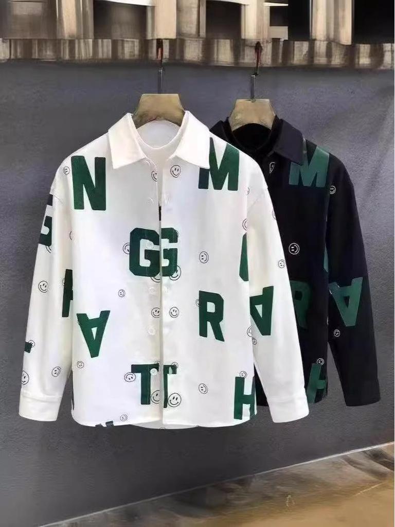 Unisex Korean Letter Print Long-Sleeve Casual Shirt Jacket - Trendy, Loose-Fit for Spring & Autumn