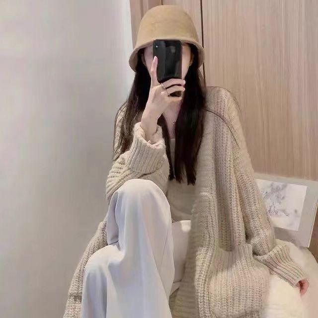 Spring Oversize Knitting Women Long Sweaters V-neck Loose Cardigan Thick Warm Coats Female New Trendy Casual Ladies Clothes