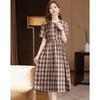 D.F.DEAR Women's Retro Plaid Drawstring A-Line Dress