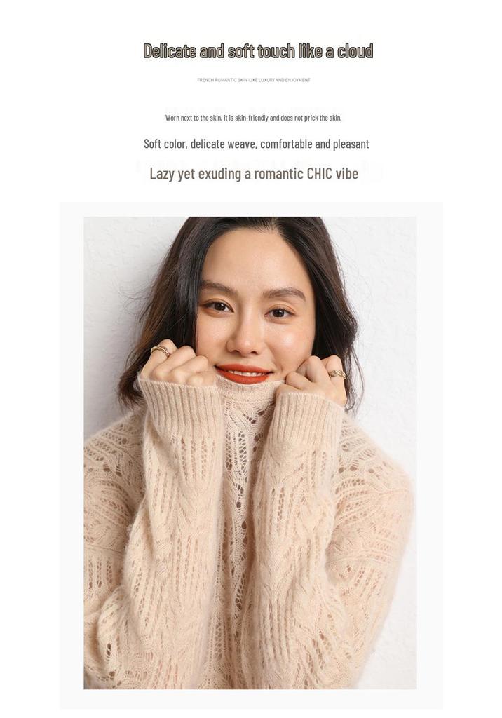 Women's Autumn Winter Cashmere Sweater - Hollow Design, Tree Grain, Round Neck, Long Sleeve, Loose Fit Pullover
