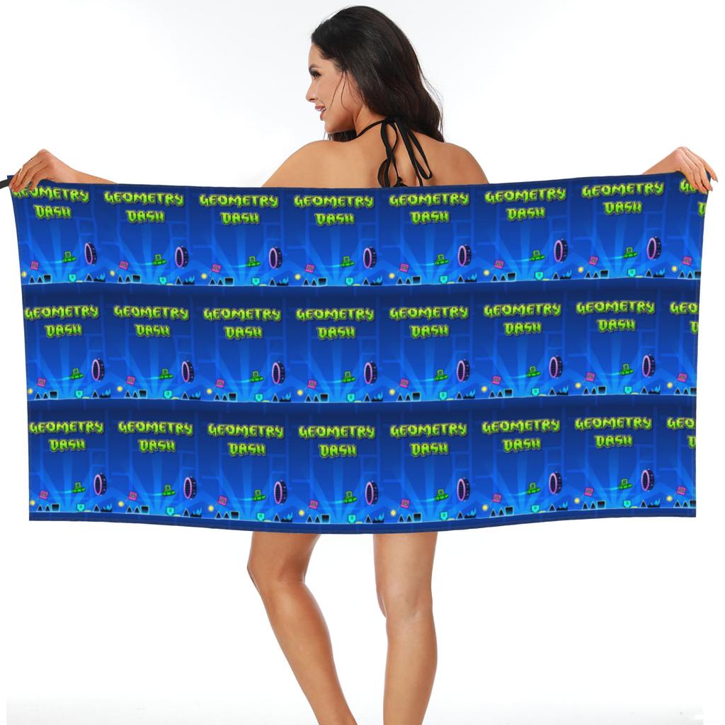 Video Game Geometry Dash Beach Towel Soft Microfiber Quick Dry Absorbent Quick Towels For Swimming