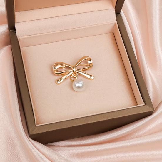 Brooch Pin Pin, Bow Shape Alloy Lapel with Imitation Pearl, Everyday Wear Electroplating Anti-Oxidation Badge for Coats Shirts Bags Daily Accessories