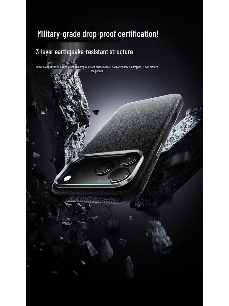 Elektrogeplateerde Echt Lederen Frosted Magnetische Hoes voor iPhone 17 Pro Max