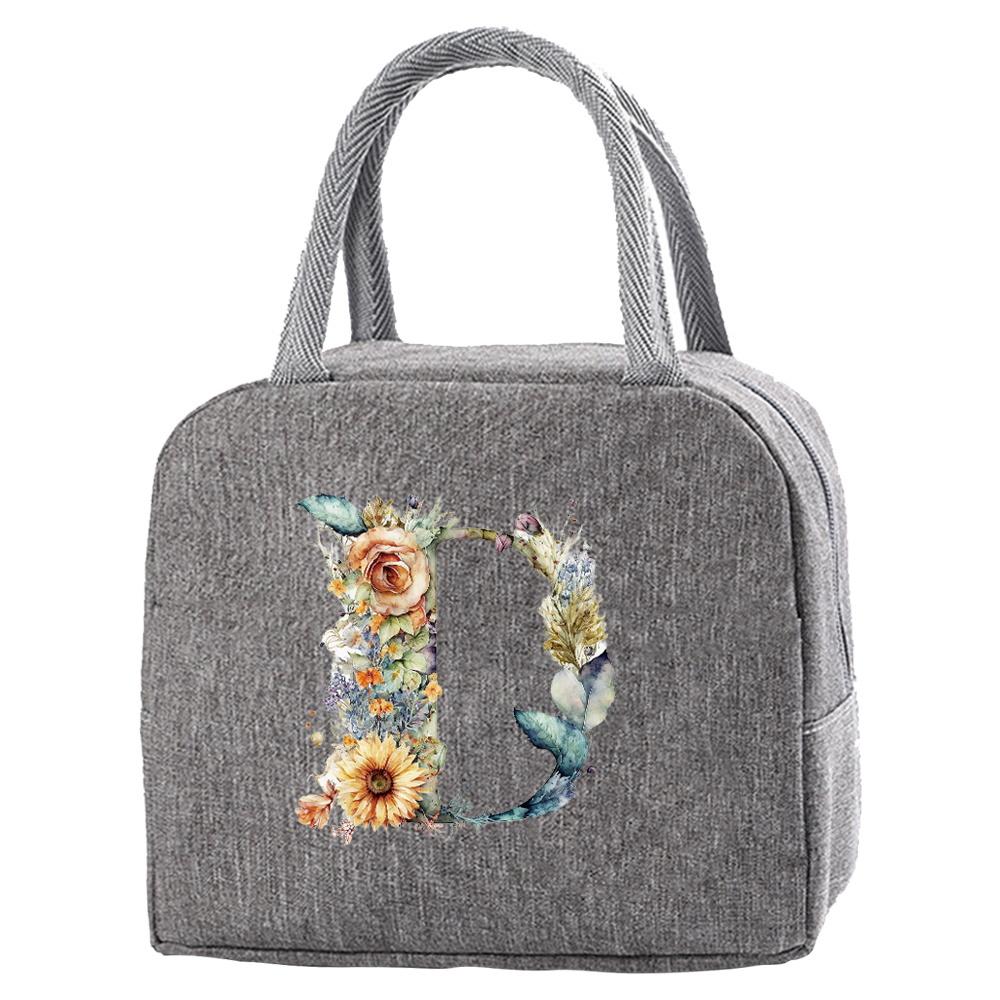 Tragbare Lebensmittelisolierung für Studenten auf Reisen Blumiger Briefdruckbox Picknick Wasserdichter Oxford Reißverschluss Isolier-Lunchtasche