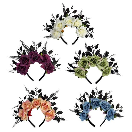 Versatile Hair Accessory for Photography Halloween Rose Headband, Flower Leaf Crown Hoops Bands, Fashionable Floral Gothic Headpiece Hairband Cosplay
