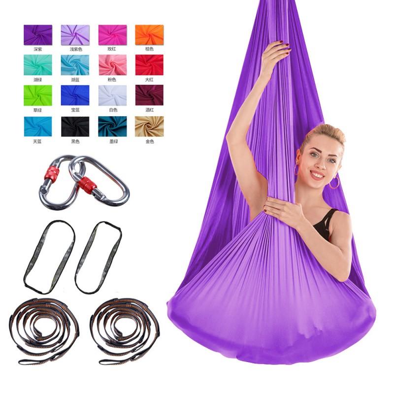 Aerial Yoga Hammock With Extension Straps Carabiner - Silk Fabric No-Knot Design Home Gym Inversion Therapy Studio Use