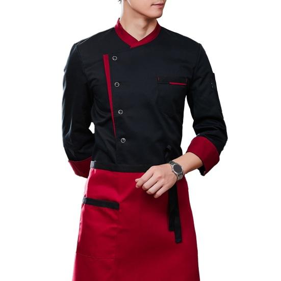 

Chef Uniform Apron Set Stand Collar Short Sleeve Wrinkle-Resistant Chef Tops with Multi-Pocket Design Patchwork Color Professional Cooking Wear XXXL чёрный