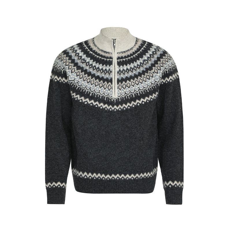 

Acrardic American Fairisland Jacquard Half Zipper Sweater Men s Atmosphere Vintage Lazy Knitted Top Dark Gray X L