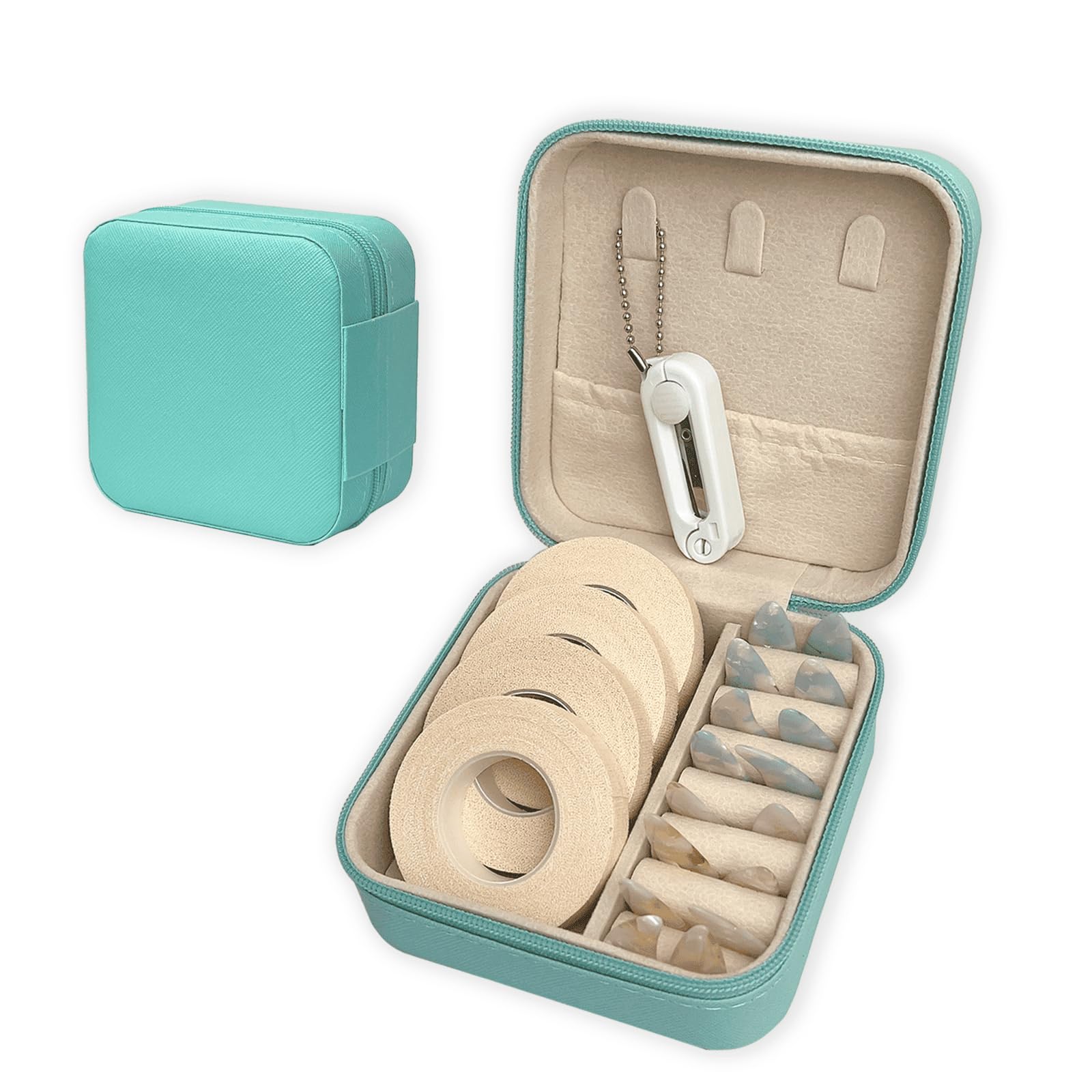 

МУИЯН Комплект аксессуаров для струнных инструментов: Чехол для хранения накладных ногтей для гучжэн, коробка для хранения медиаторов для пипы/гитары, водонепроницаемая ПУ кожа с 2 рулонами ленты и