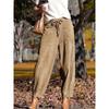 Womens Winter Corduroy Harem Pants Loose Wide Leg Casual Slimming Trousers Mid-Waist 9/10 Length With Drawstring Pocket