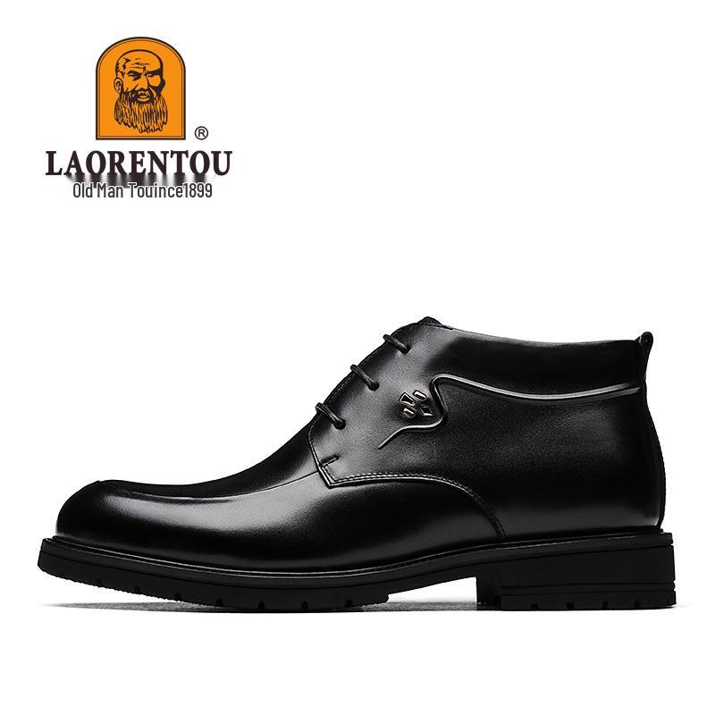 Laorentou Men s High-Top Warm Leather Boots, Cotton-Lined, Genuine Leather, Lace-Up Casual Business Shoes. 40