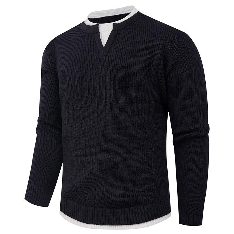 Two-piece Knitted Sweater for Men's Pullover Loose Inner Round Neck Warm Bottom