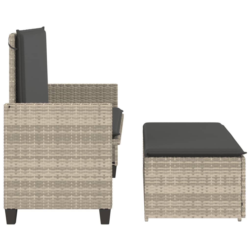 Garden Bench with Cushions and Footstool Light Grey Poly Rattan