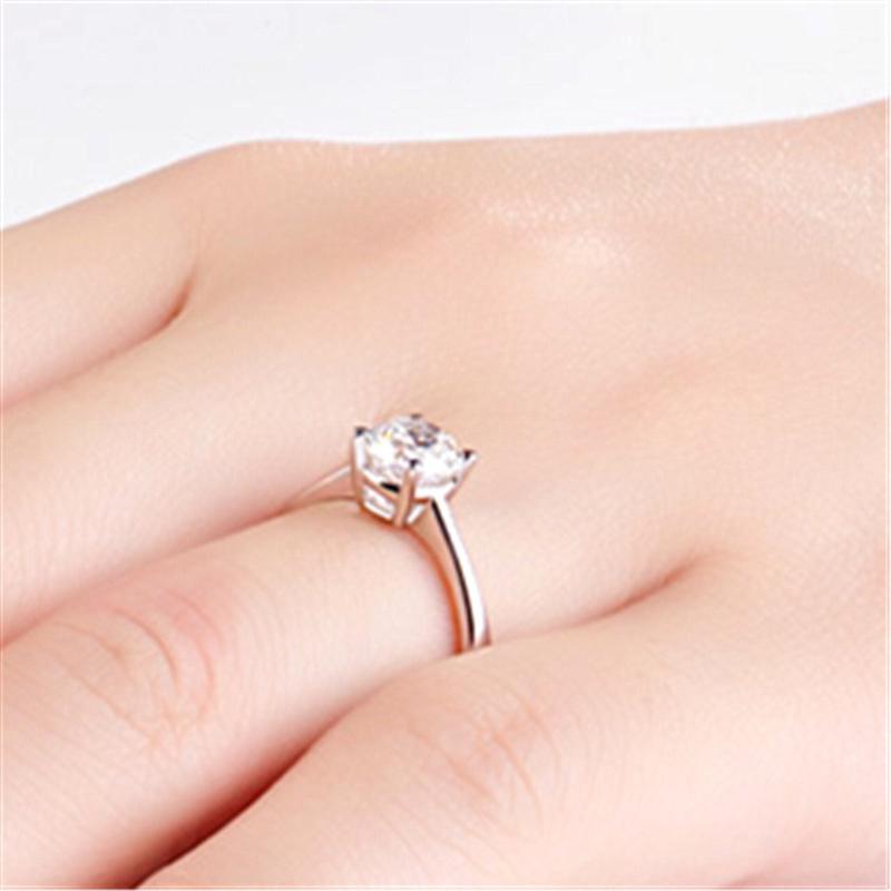 S White Gold-Color Ring Ladies Exquisite Simple Model Four Claws With Solder Glass Diamond Live Mouth Copper Alloy Jewelry