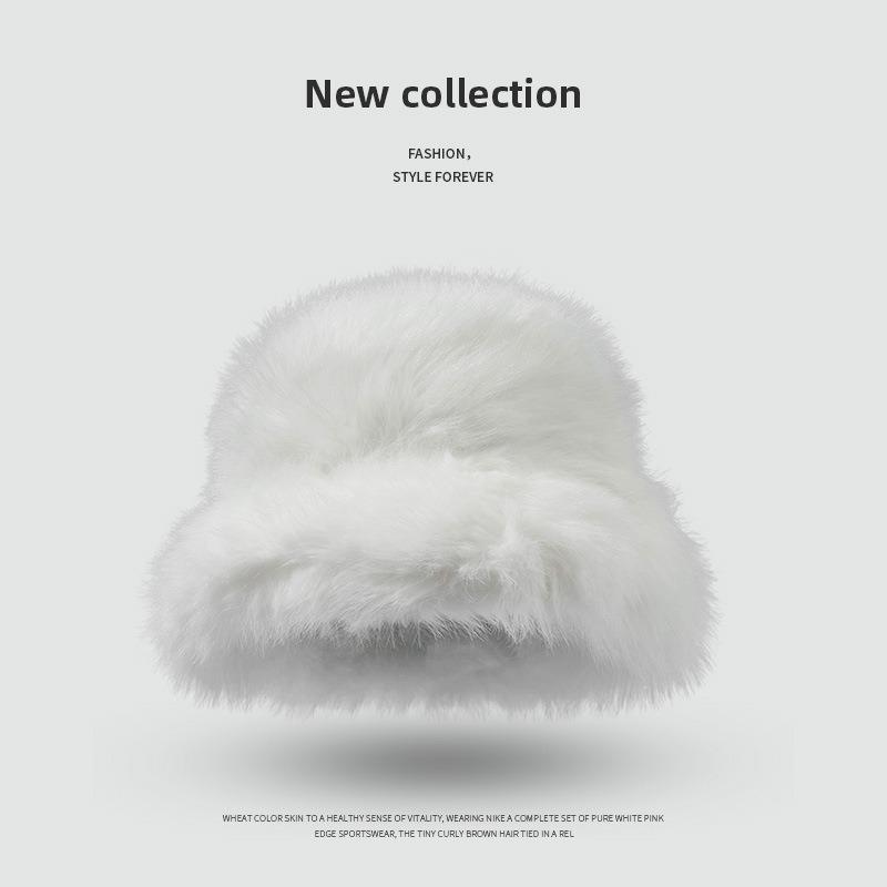 

Шапка из искусственного кроличьего меха женская осенне-зимняя плюшевая шляпа-ведро однотонная теплая и ветрозащитная модная высококлассная шляпа-котелок One Size (55-58cm)