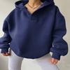 Auutmn Winter Women Solid Color Oversized V Neck Hoodie Long Sleeve Casual Pullover Sweatshirt Daily Street Outerwear Tops