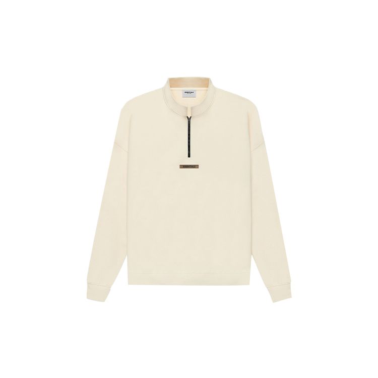 Fear of God Essentials Mockneck Half Zip Fleece Sweatshirt With Logo Print Unisex Sweatshirt Buttercream FOG-SS21-576