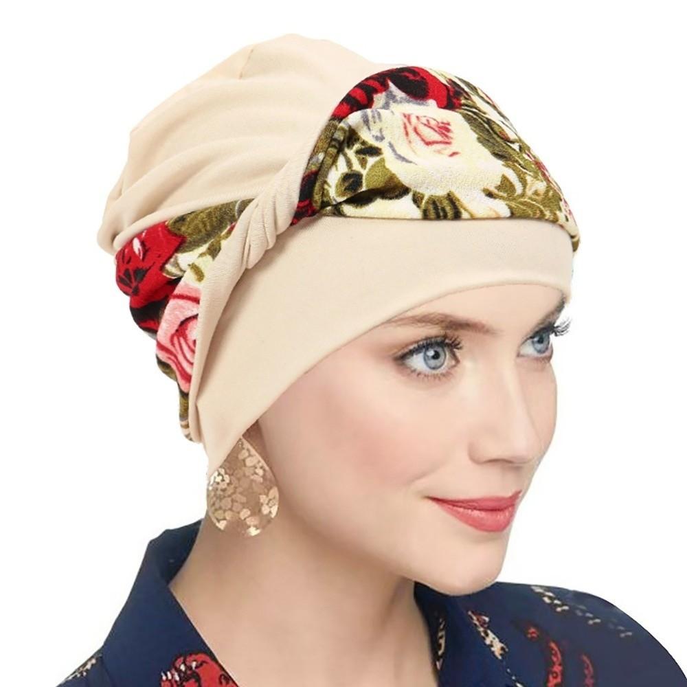 Flower Printed Knot Chemo Hat Elastic Beanie Hats Casual Turban Hat