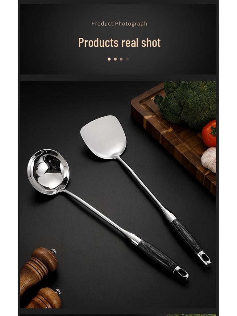 Ebony & Stainless Steel Kitchen Utensil Set with Spatula and Ladle