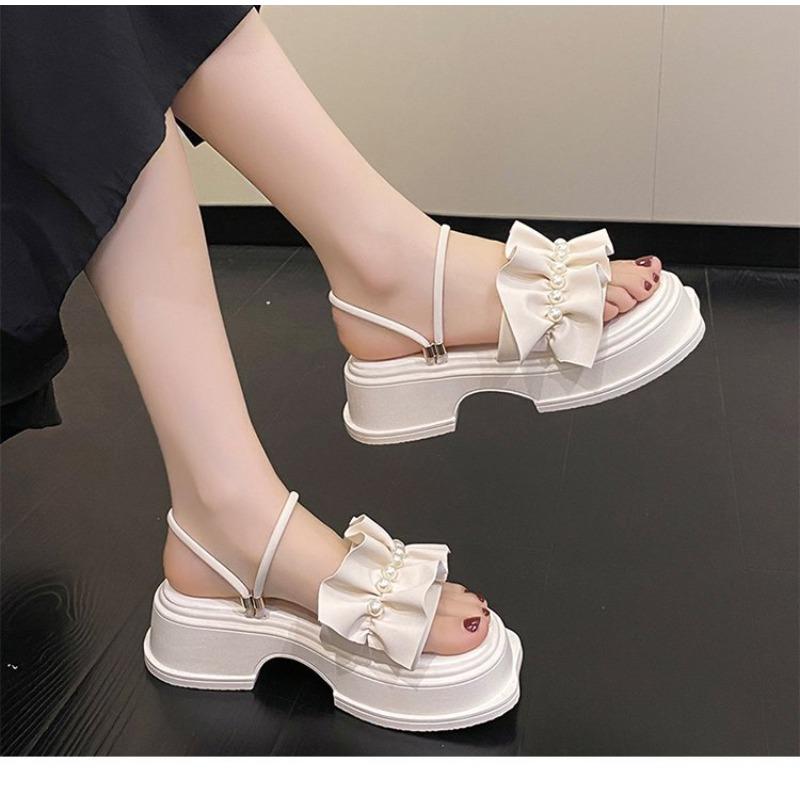 Fashion Two Way Wear Women's Sandals Fashion Pearl Fairy Sandal Summer Peep Toe Roman Sandals for Women Platform Sandals Sandalias Mujer