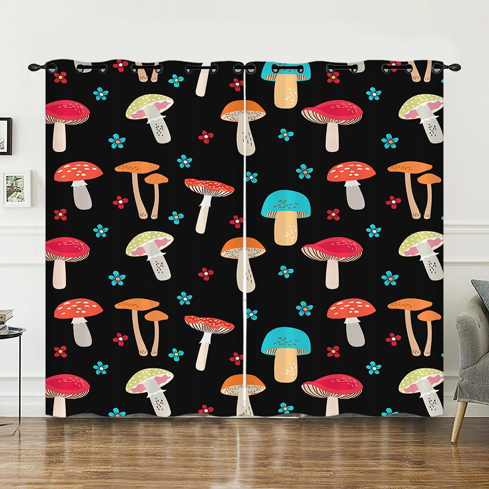 Curtain Mushroom 3D Sunshade Digital Printing Curtain Blackout No Punching Bedroom Living Room