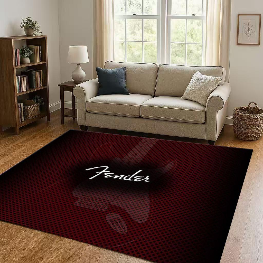 3D F Fender Guitar Musical Instrument Sign Living Room Non Slip Area Rug Carpet for Bedroom Sofa,Easy Clean Home Decor Doormat