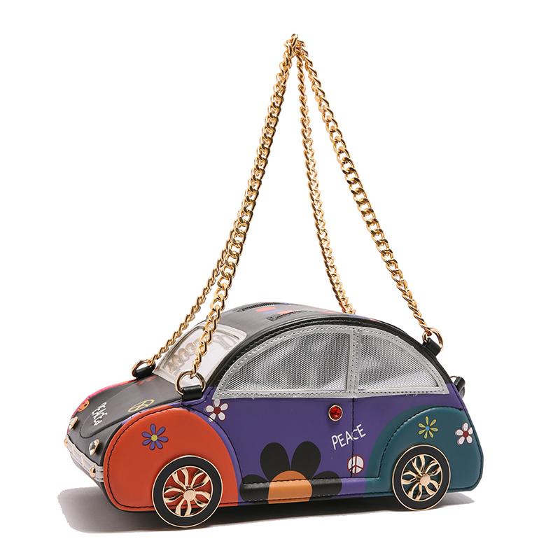 

Car styling bag portable chain women s bag personalized creative bag contrasting color cute cartoon bag 29*13*13 чёрный