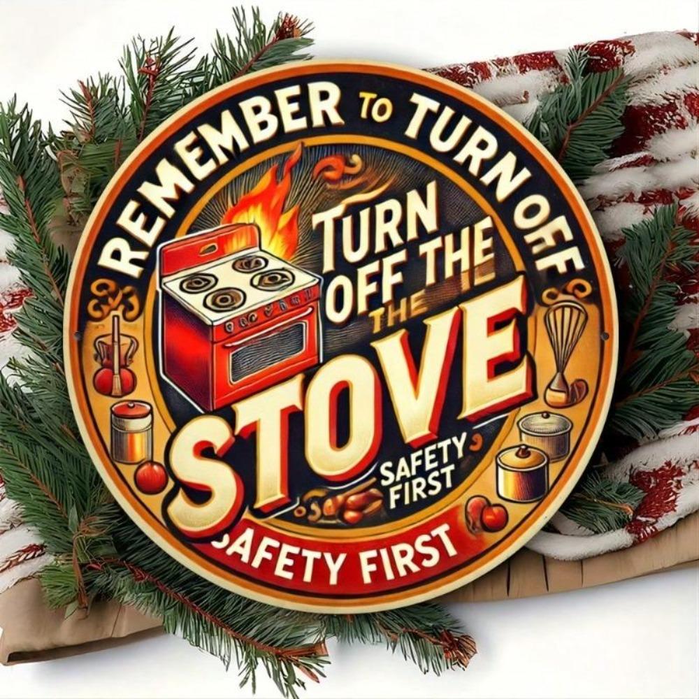 Vintage Metal Stove Sign Kitchen Wall Art Retro Safety Decor 8x8 Inch Home Aluminum