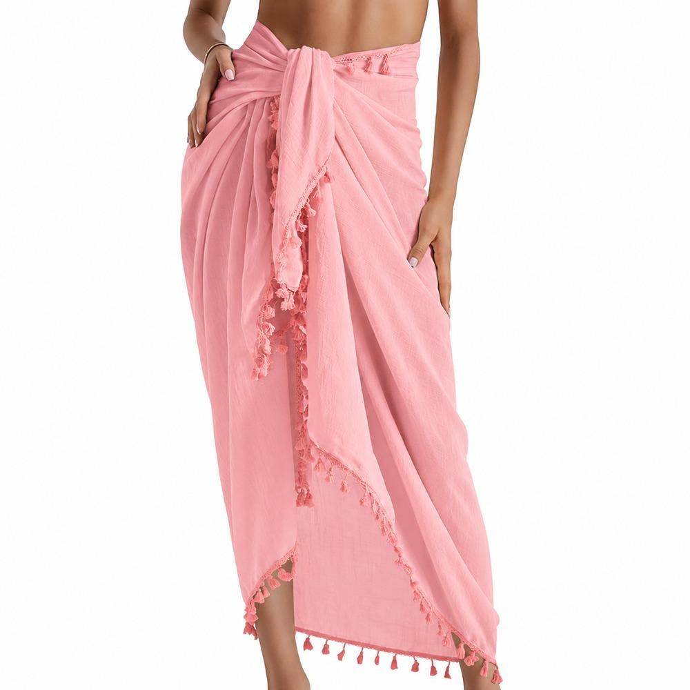 Solid Color Bikini Cover Up Sheer Design Sarong Beach Towel  for Women Seaside Holiday