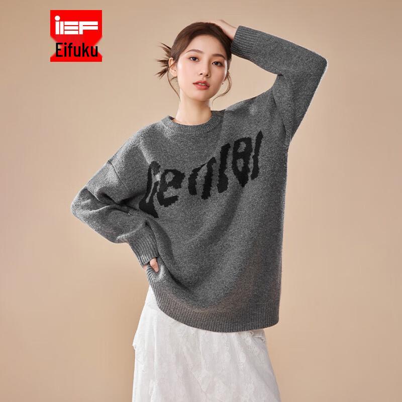 

IEF American Design Letter Print Loose Knit Sweater One Size