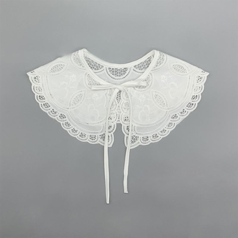 49MF False Collar Lace Hollow Out Trim Embroidery Collar Venise Lace Neckline Easy To Wear Detachable Collar Lace Women
