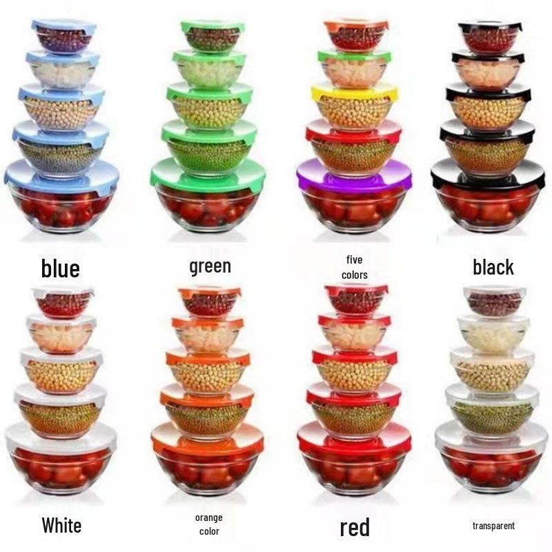 Glass Fresh-Keeping Bowl Set - 5-Piece Round Set