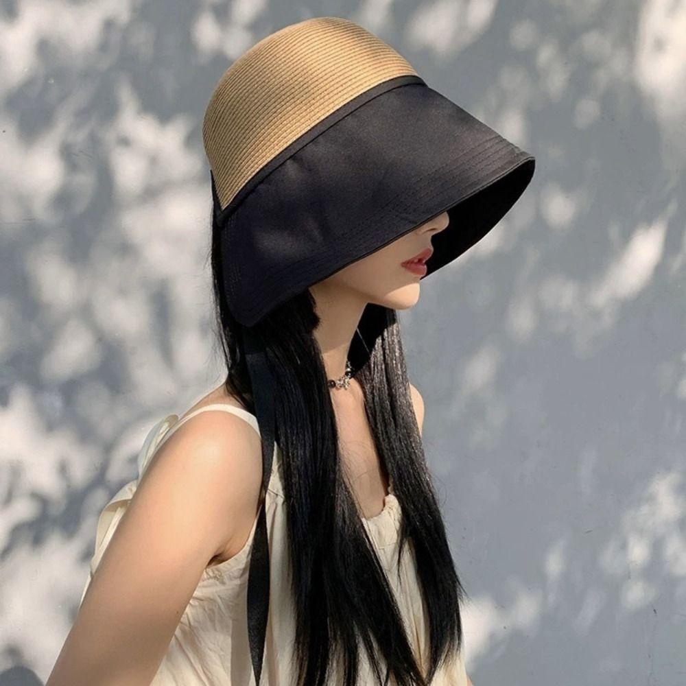 Stripe Straw Hat Shade Sun Caps Sunscreen Bucket Hat Foldable Beach Fisherman Hat  Outdoor Sports