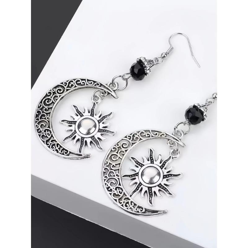 Gothic Dark Style Moon Sun Pentagram Earring Occult Crescent Wicca Witch DangleEarrings For Women Men Hanmade Goth Jewelry Gift