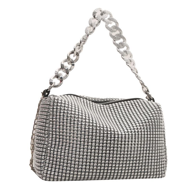 

Сумка-цепочка, женская сумка через плечо на одно плечо, повседневная сумка большой вместимости, сумка с инкрустацией из бриллиантов серебряный