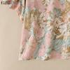 ZANZEA Women Casual Round Neck Floral Print Loose Ruffles Short Sleeve Blouse