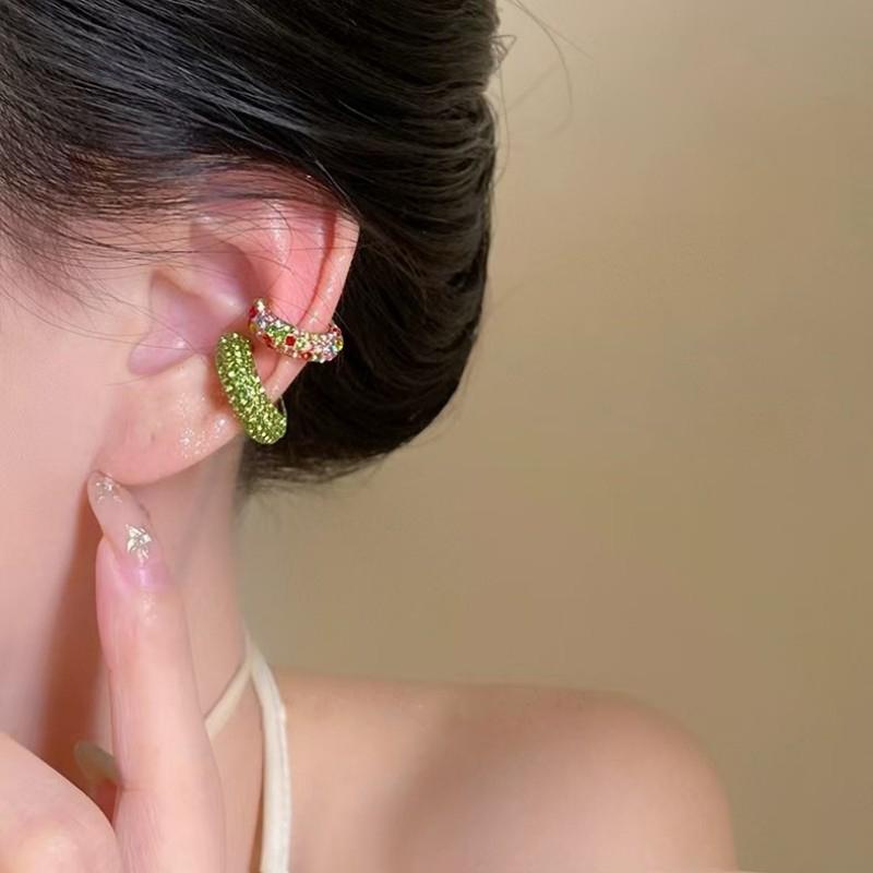 1 Stück Bunte Zirkon C-förmige Knorpel-Clip-Ohrringe Damen Exquisiter Luxus Ohne Piercing Kupfer-Ohr-Manschette Modeschmuck