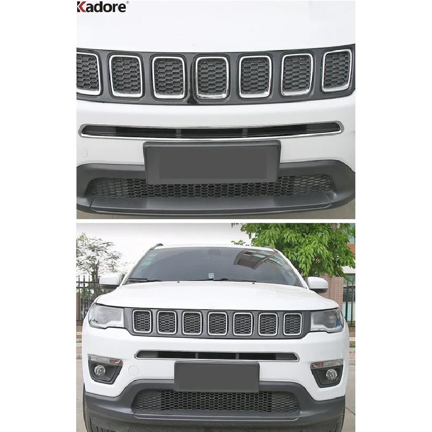 For Jeep Compass 2017 2018    Chrome Car Front Center Grille Grill Cover Trim Racing Grills Frame Trims Accessories