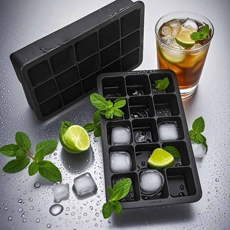 Silicone Big Ice Cube Mold with Lid Easy Release 6/15 Grids Stackable Ice Tray for Cocktail  Home Bar Use