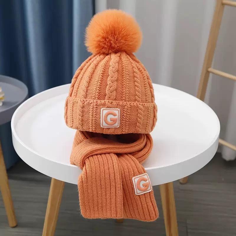 Children'S Two-Piece Hat And Scarf Set For Autumn And Winter Boys And Girls Knitted Scarf Warm And Versatile Woolen Hat