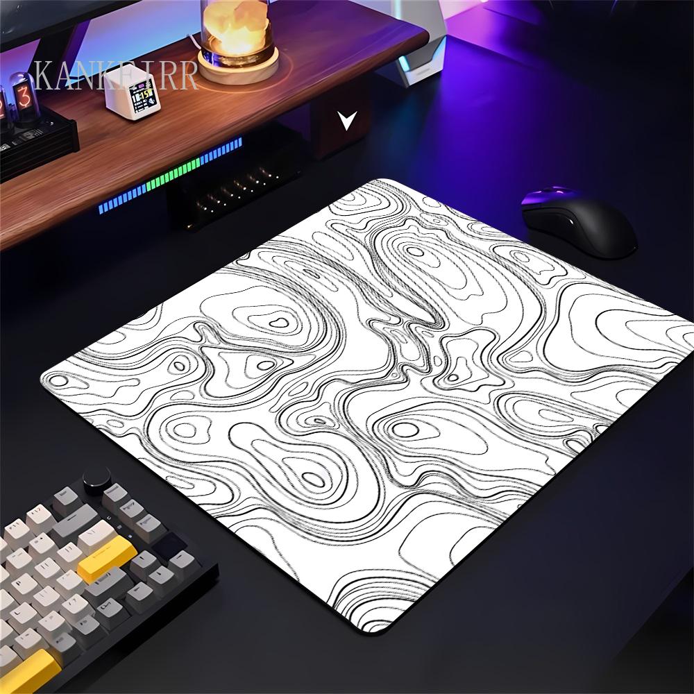 PC Small Keyboard Table Mats Mouse Pad Locking Edge Black and White Strata Liquid Mausepad Computer Mat Art Gaming Office Rug