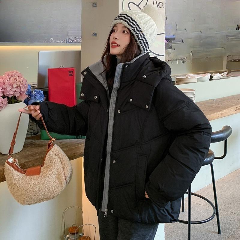 Korean Style Short Down Jacket Women Loose Fit Hooded Winter Coat Fashion Student Puffer
