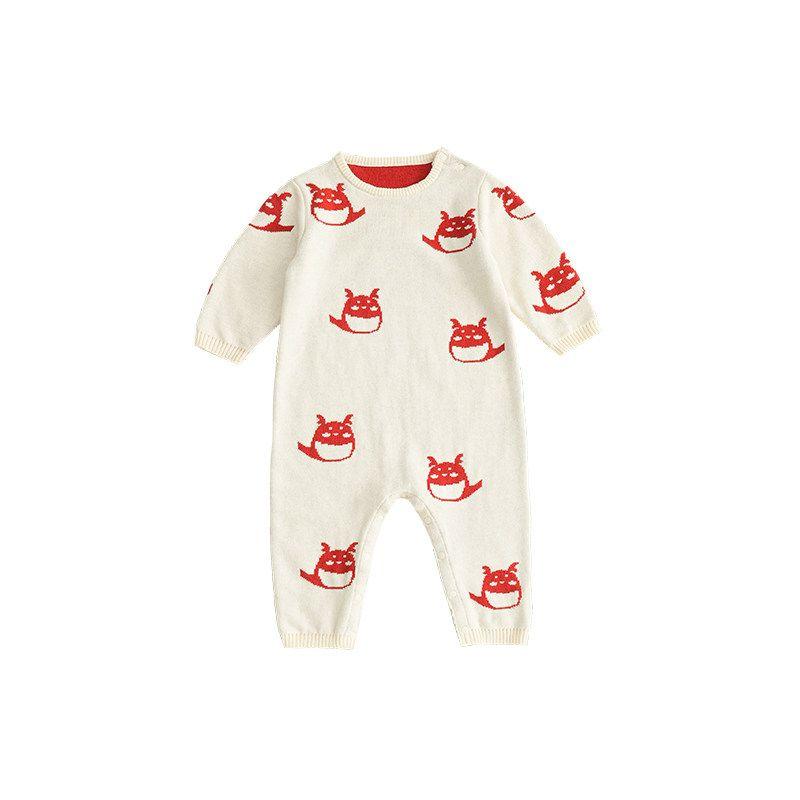 Whitewheat Infant Autumn and Winter Knitting Jumpsuit Baby Going out Rompers Jumpsuit Red 66