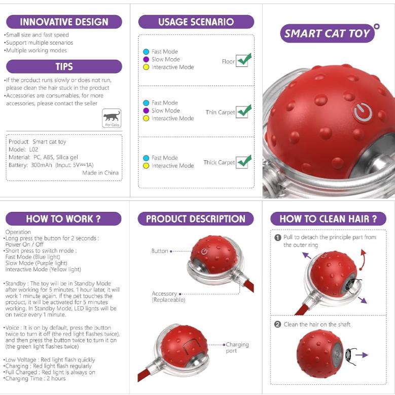 Interactive Cat Toys for Indoor Cats Fast Rolling On Carpet, Chirping & Motion Activate Cat Toys