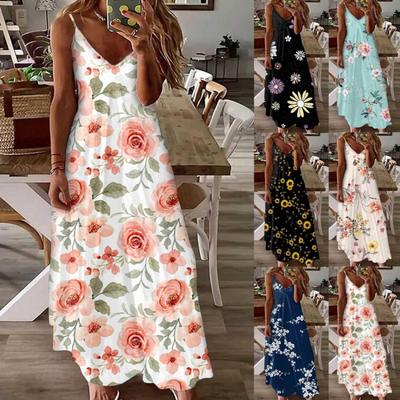 Boho Summer Maxi Dress Women Sleeveless V Neck Long Casual Hawaiian Beach Sundress Vacation Fashion Dress