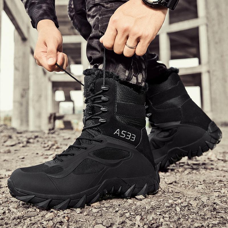 Herren Plus Size 48 Winter High-Top Kampfstiefel mit Samtfutter für Bergsteigen und Wüste