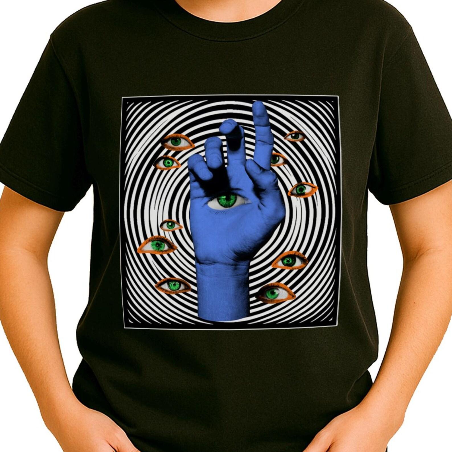 Psychedelic Eyeball Hand T-Shirt | Trippy Surreal Art Tee 3XL