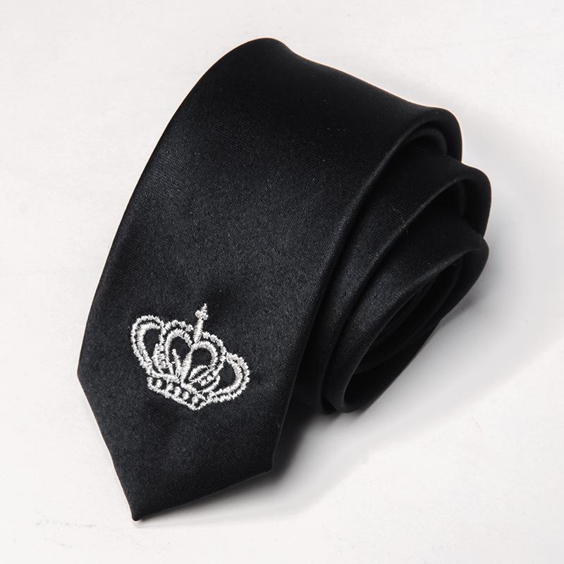 

Мужской маленький галстук-корона с вышивкой для парикмахера, тонкий черный 5 см, ленивая молния, аксессуар