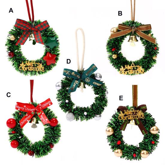 Christmas Wreath Decoration Mini Wreath with Bow And Bell Artificial Greenery Wreath for Tree Door Wall Holiday Home Decoration