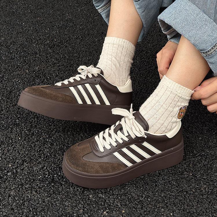 Leather Women's New Versatile and Thin Thick-soled Color Matching Comfortable Sports and Leisure Board Shoes